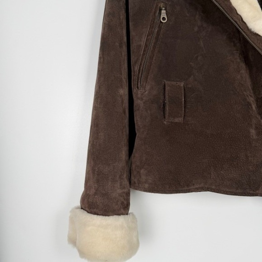 Wilsons Adventure Bound Vintage Brown Suede Shearling Aviator Jacket Large - Picture 2 of 8